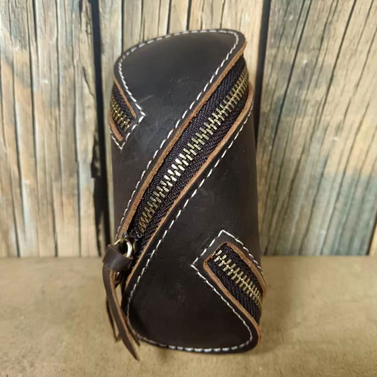 Creative Retro Crazy Horse Leather Key Bag Zipper Key Card Bag Vintage Genuine Leather Key Bag for Men and Women