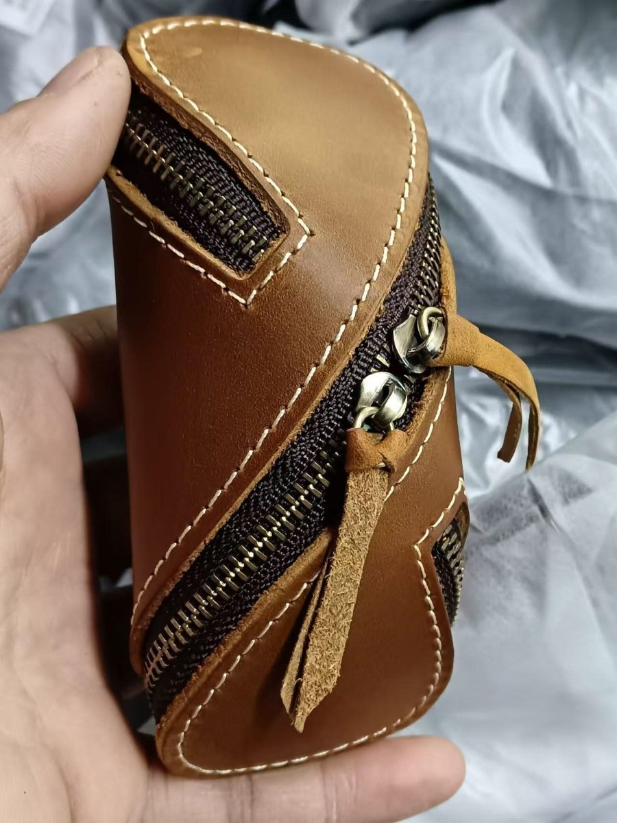Creative Retro Crazy Horse Leather Key Bag Zipper Key Card Bag Vintage Genuine Leather Key Bag for Men and Women
