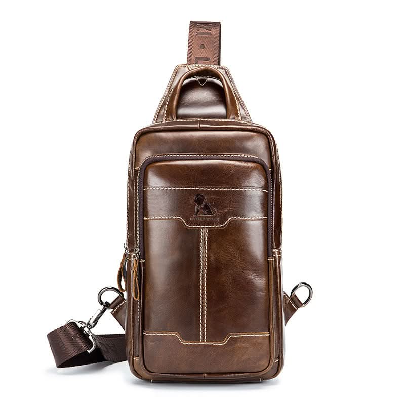 Vintage Oil Waxed Leather Fashion Men's Chest Bag Shoulder Handheld Crossbody Bag