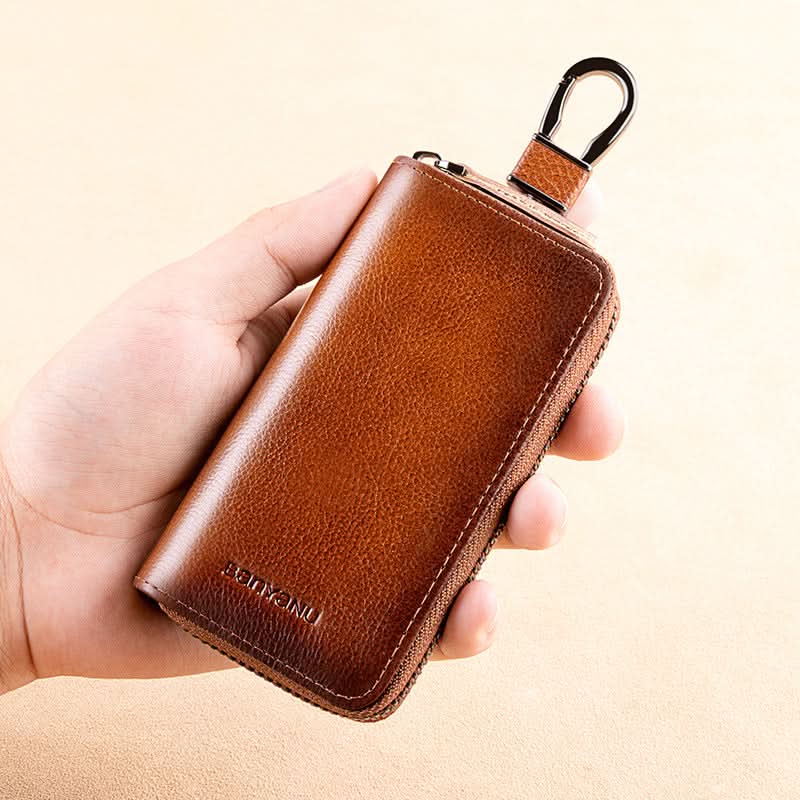 High-grade leather multifunctional large capacity cowhide men's waist hanging car key bag