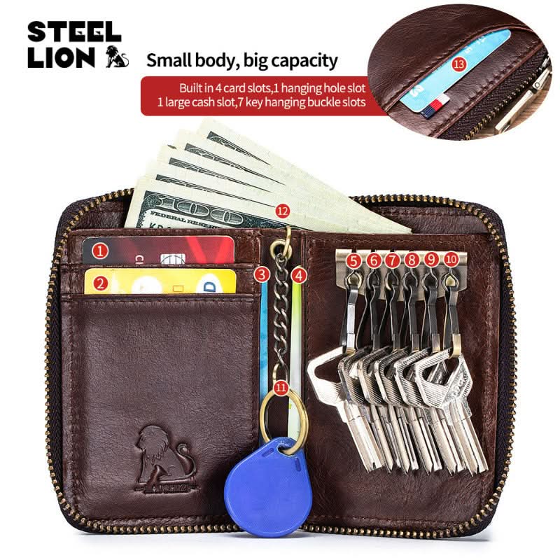 Genuine leather car key bag men anti-theft brush cowhide lock key bag 2 in 1 coin purse