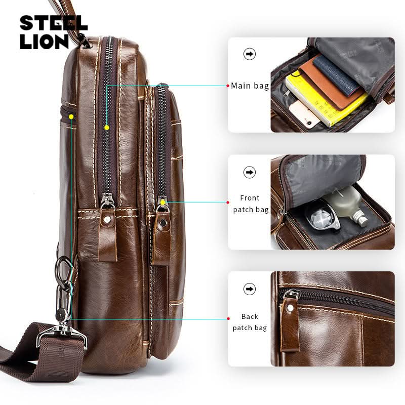 Vintage Oil Waxed Leather Fashion Men's Chest Bag Shoulder Handheld Crossbody Bag