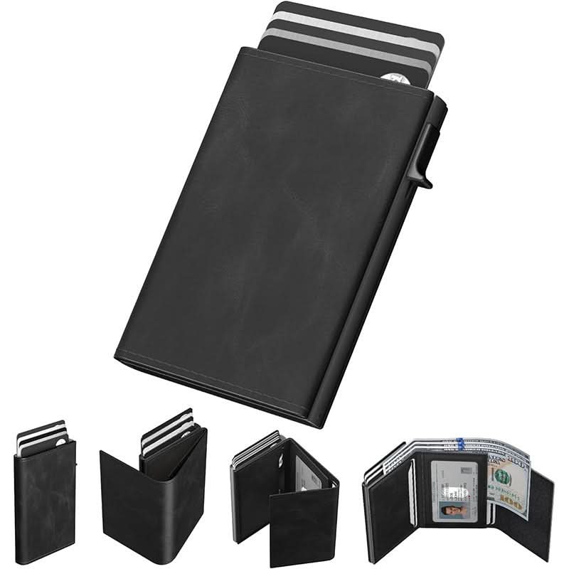 Men's Tri-fold Pop-up Aluminum Box Wallet RFID Shield,Large Capacity Microfiber Olefin Card Case