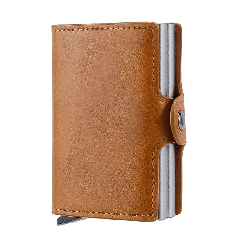 Men's Double Aluminum Card Case Automatic Pop-Up Clip Carbon Fiber Pattern Wallet