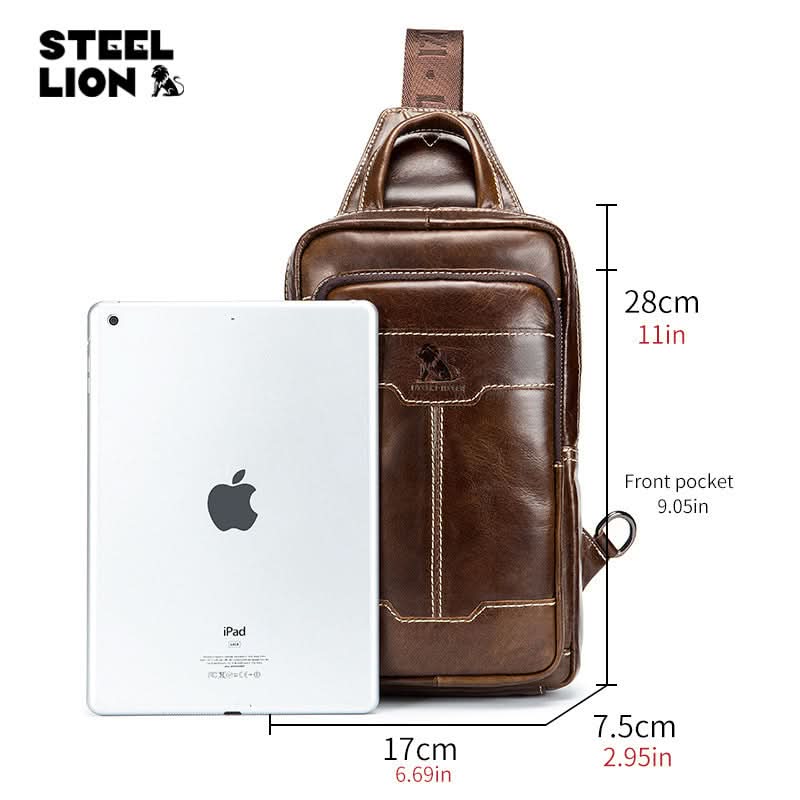 Vintage Oil Waxed Leather Fashion Men's Chest Bag Shoulder Handheld Crossbody Bag
