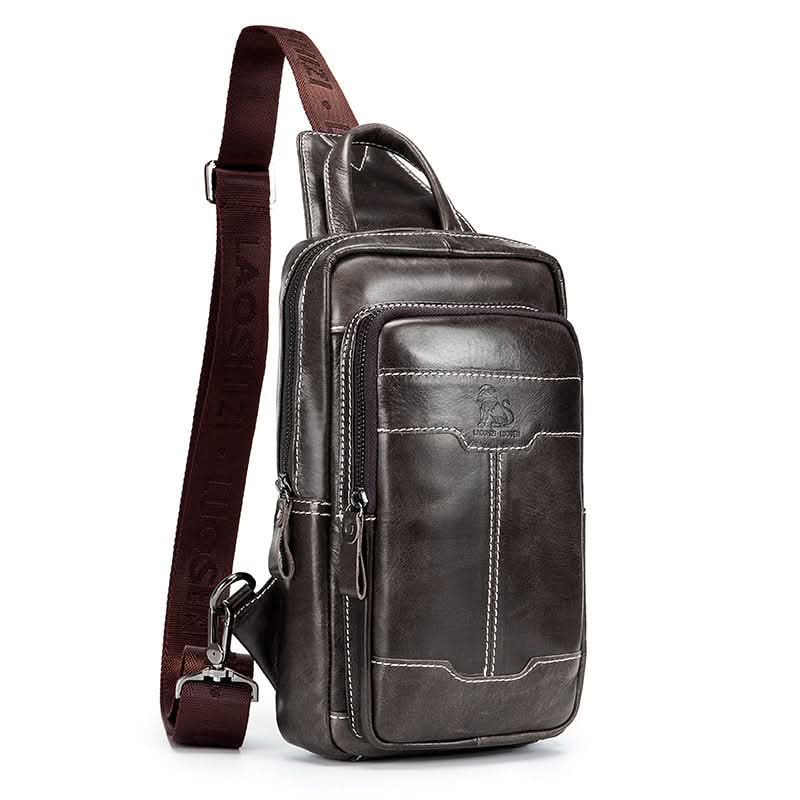 Vintage Oil Waxed Leather Fashion Men's Chest Bag Shoulder Handheld Crossbody Bag