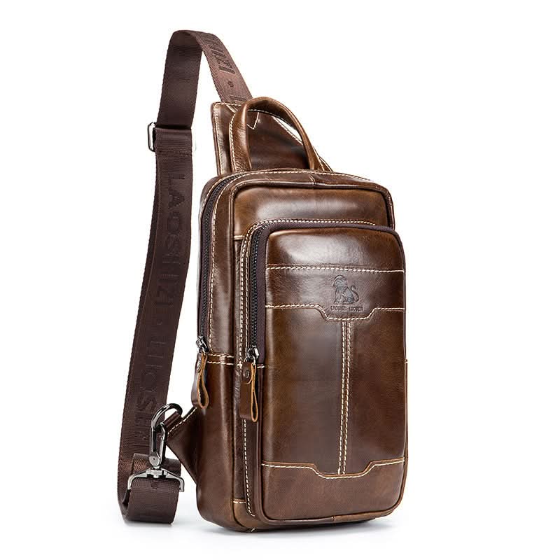 Vintage Oil Waxed Leather Fashion Men's Chest Bag Shoulder Handheld Crossbody Bag
