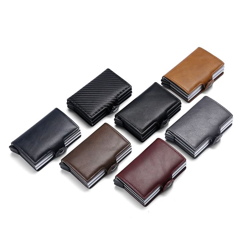 Men's Double Aluminum Card Case Automatic Pop-Up Clip Carbon Fiber Pattern Wallet