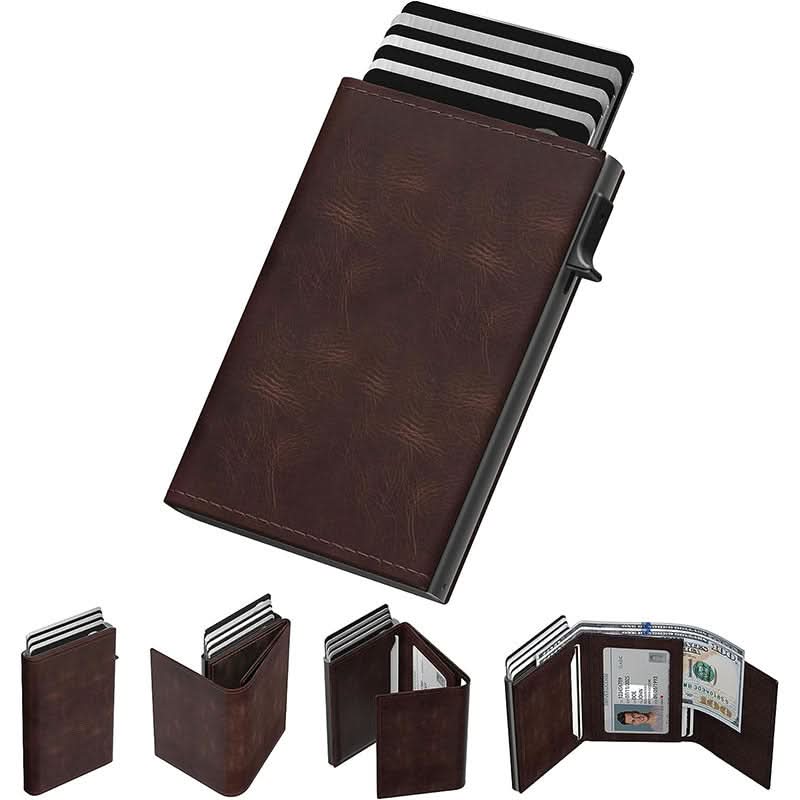 Men's Tri-fold Pop-up Aluminum Box Wallet RFID Shield,Large Capacity Microfiber Olefin Card Case
