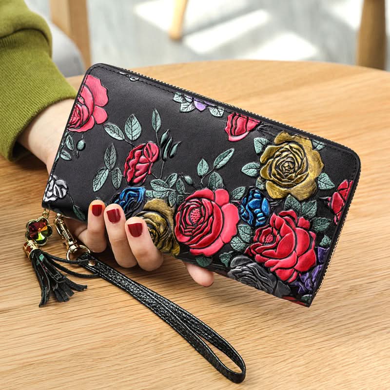 Women's anti-theft brush wallet, vintage ethnic style three-dimensional printing money clip, tassel zipper model!