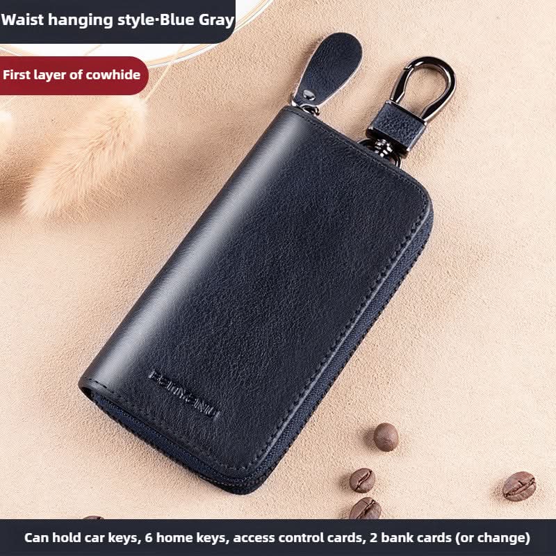 High-grade leather multifunctional large capacity cowhide men's waist hanging car key bag