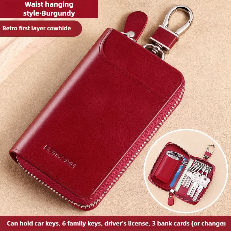Key Bag Leather Large Capacity Key Bag Multi-function Car Key Storage Bag