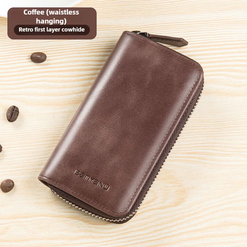 Large capacity leather key bag car key bag cowhide multifunctional waist hanging lock key bag