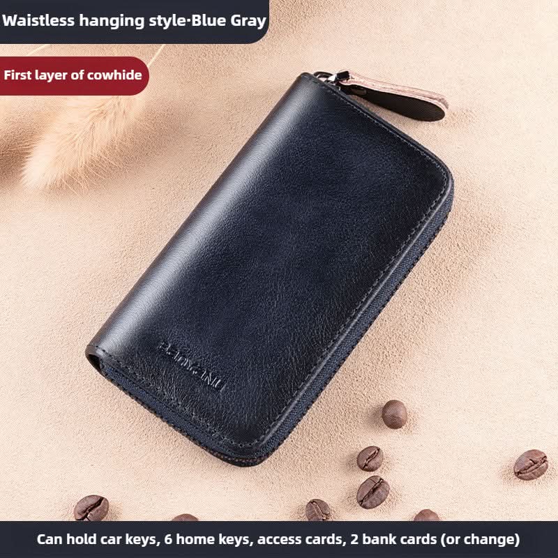 High-grade leather multifunctional large capacity cowhide men's waist hanging car key bag
