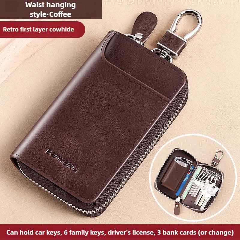 Key Bag Leather Large Capacity Key Bag Multi-function Car Key Storage Bag
