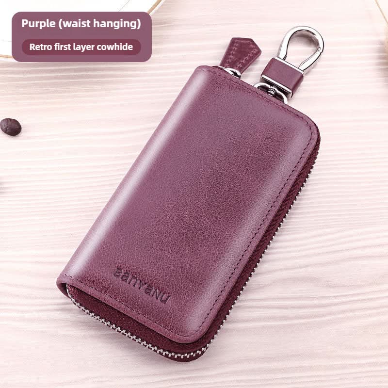 Large capacity leather key bag car key bag cowhide multifunctional waist hanging lock key bag