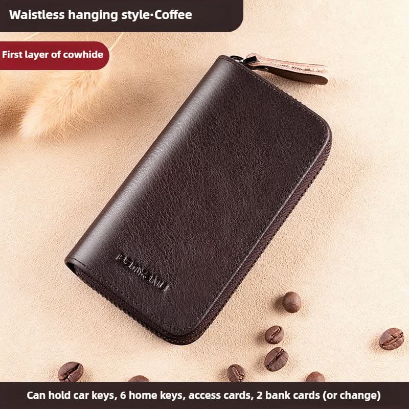 High-grade leather multifunctional large capacity cowhide men's waist hanging car key bag