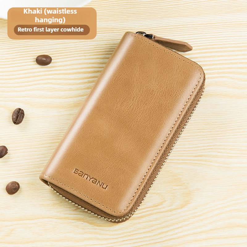 Large capacity leather key bag car key bag cowhide multifunctional waist hanging lock key bag