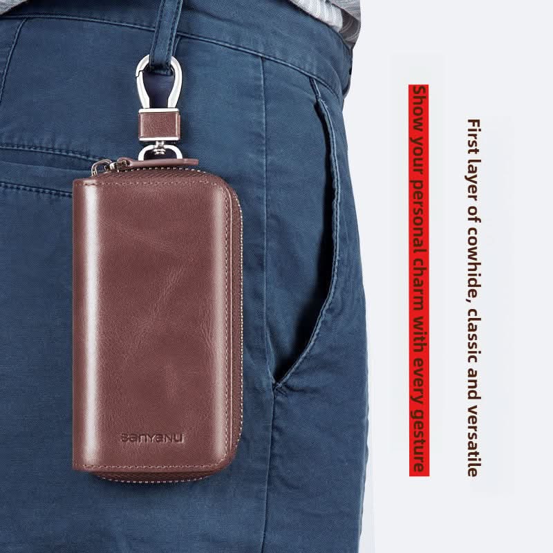 Large capacity leather key bag car key bag cowhide multifunctional waist hanging lock key bag