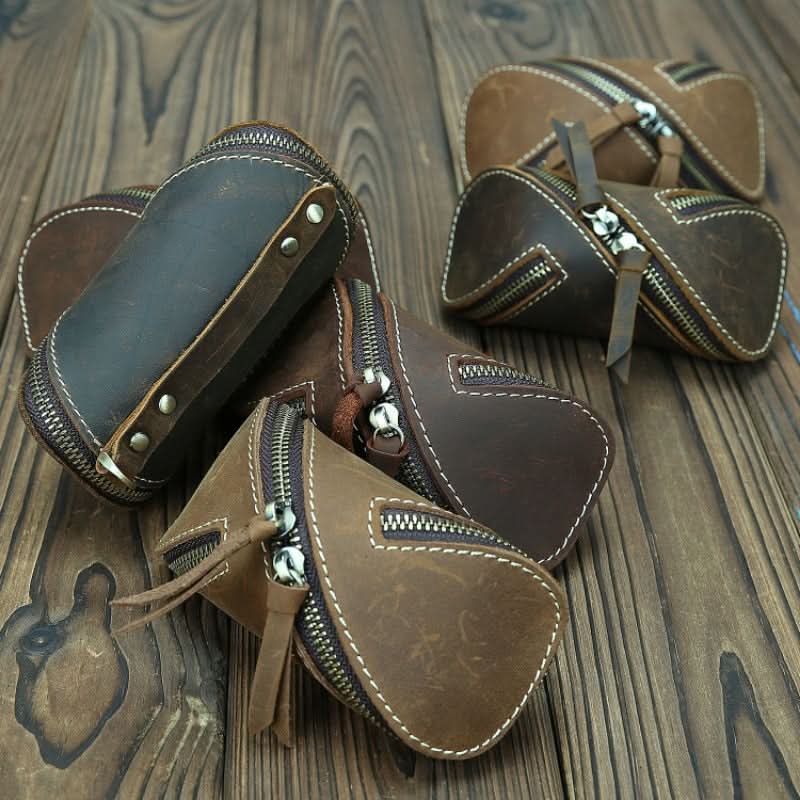 Creative Retro Crazy Horse Leather Key Bag Zipper Key Card Bag Vintage Genuine Leather Key Bag for Men and Women