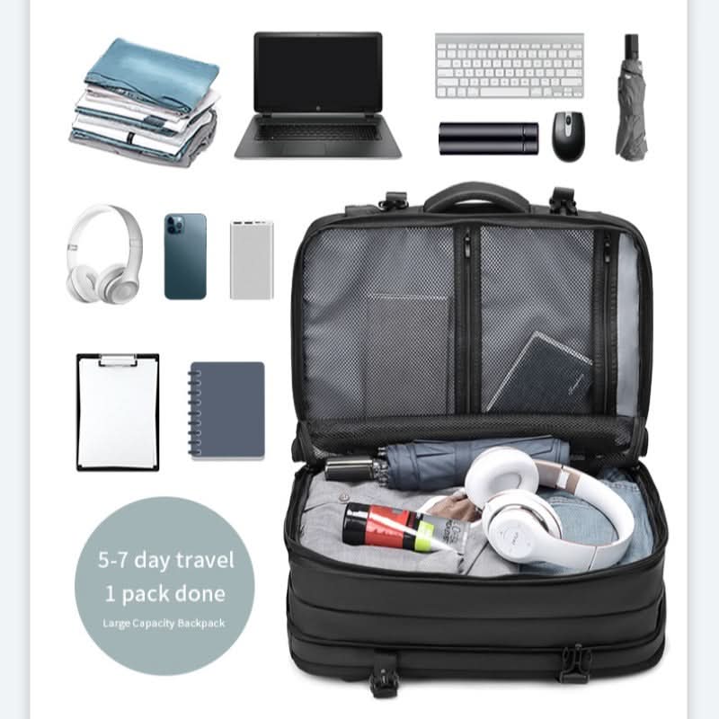 Backpack men's casual business travel bag expandable large-capacity waterproof multifunctional shoulder bag