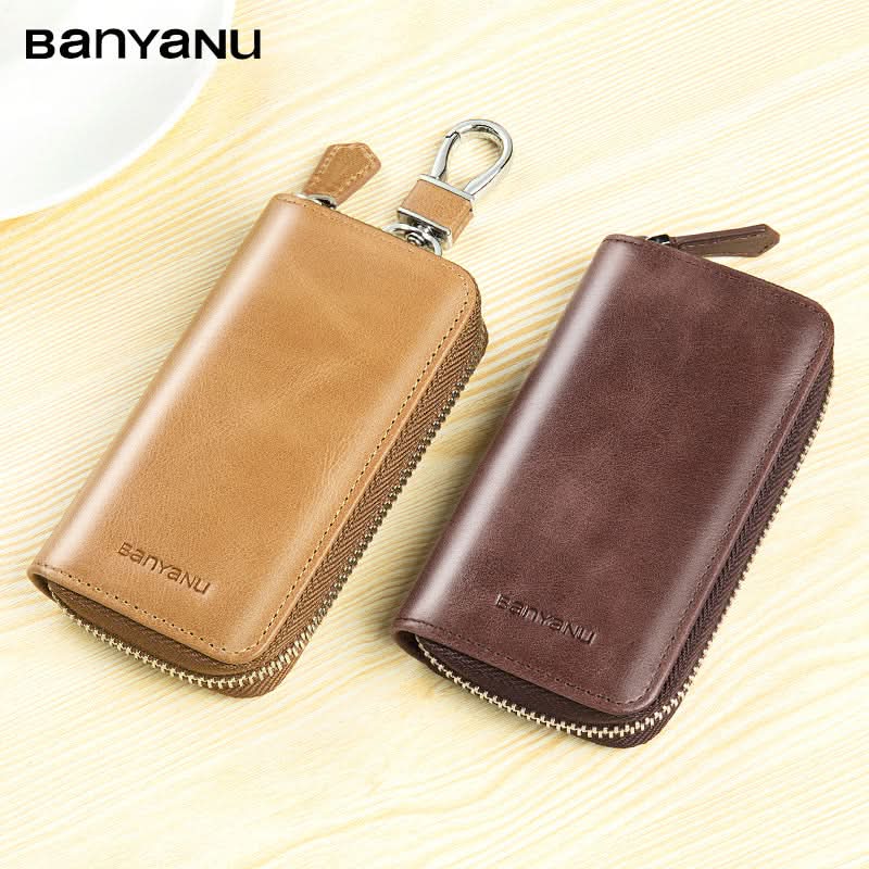 Large capacity leather key bag car key bag cowhide multifunctional waist hanging lock key bag