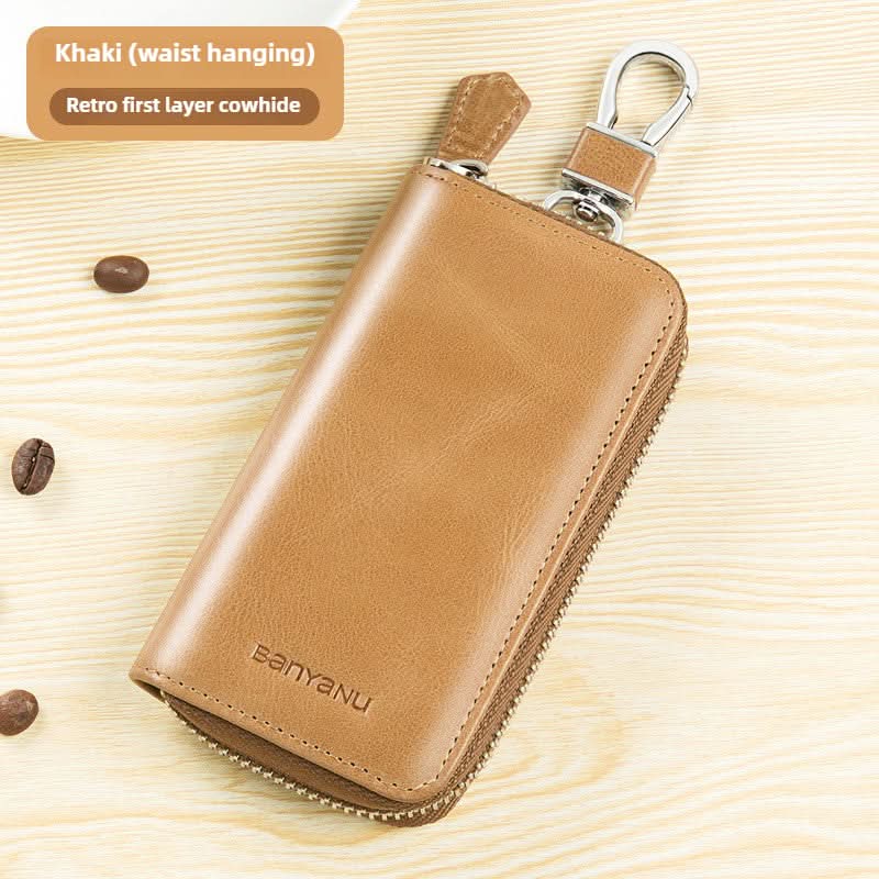 Large capacity leather key bag car key bag cowhide multifunctional waist hanging lock key bag