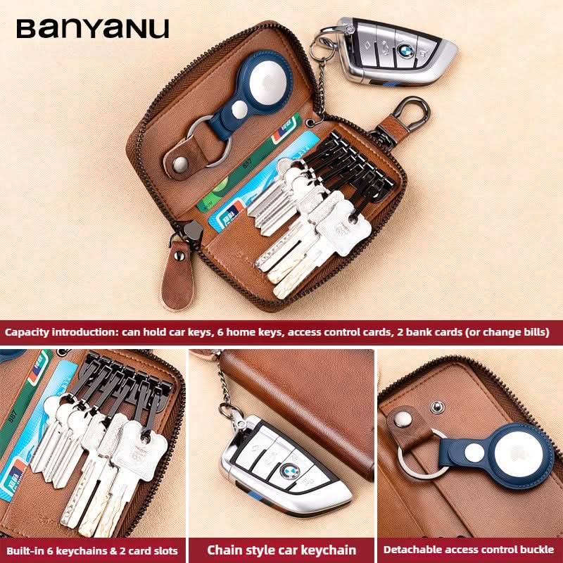 High-grade leather multifunctional large capacity cowhide men's waist hanging car key bag