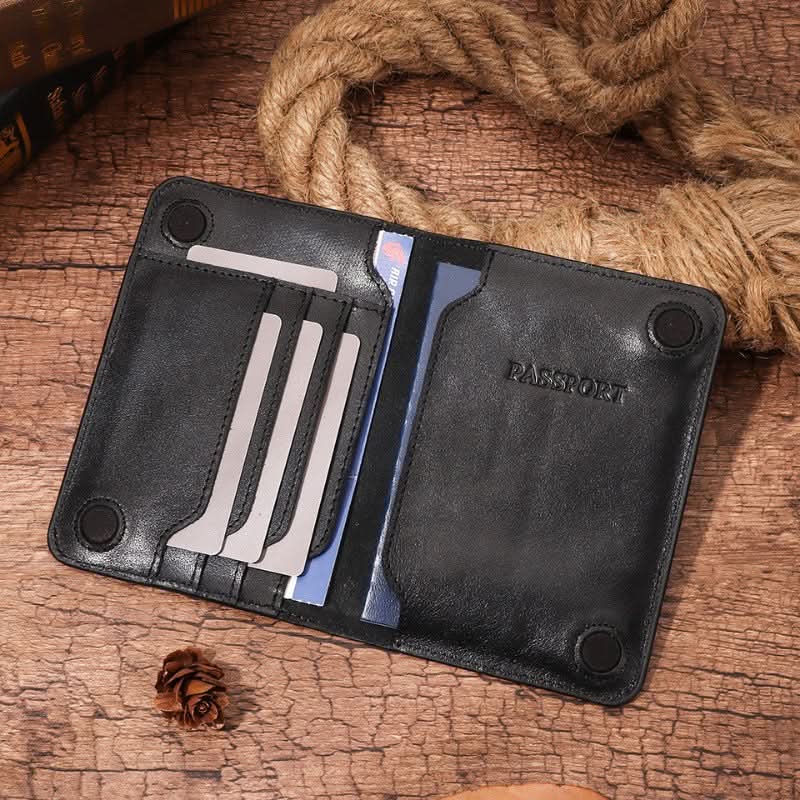 Cowhide passport case premium leather document organizer travel passport holster