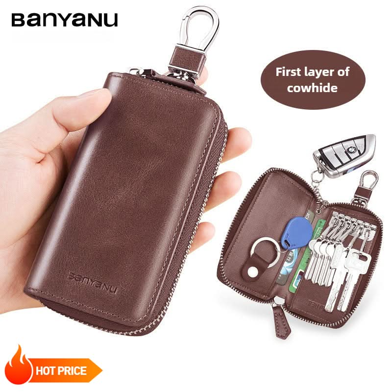 Large capacity leather key bag car key bag cowhide multifunctional waist hanging lock key bag