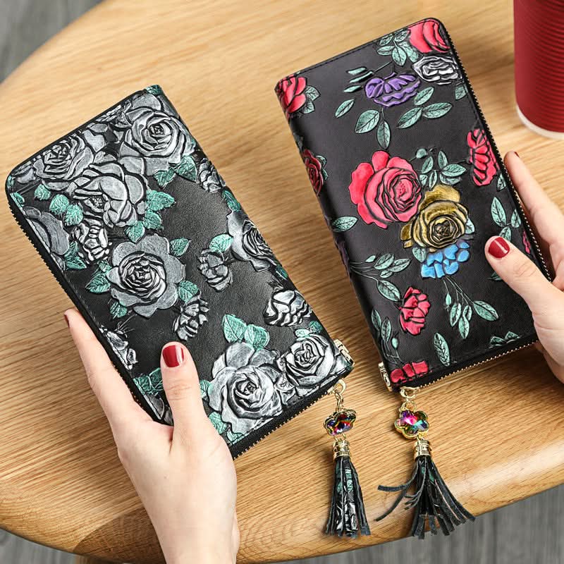 Women's anti-theft brush wallet, vintage ethnic style three-dimensional printing money clip, tassel zipper model!