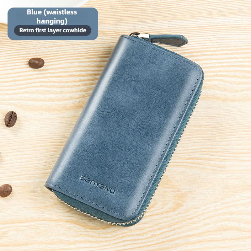 Large capacity leather key bag car key bag cowhide multifunctional waist hanging lock key bag