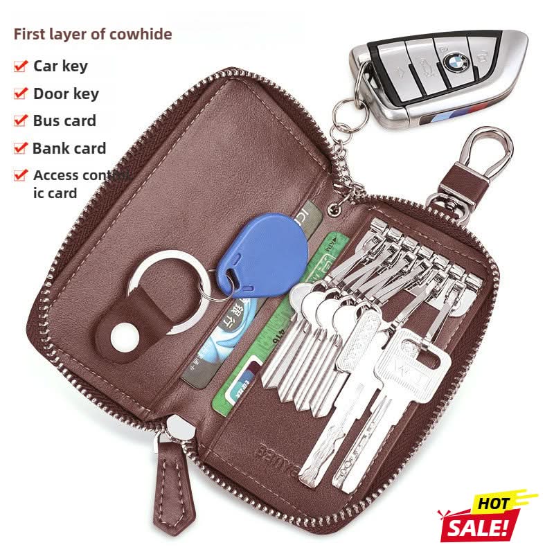 Large capacity leather key bag car key bag cowhide multifunctional waist hanging lock key bag