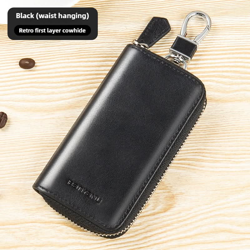 Large capacity leather key bag car key bag cowhide multifunctional waist hanging lock key bag