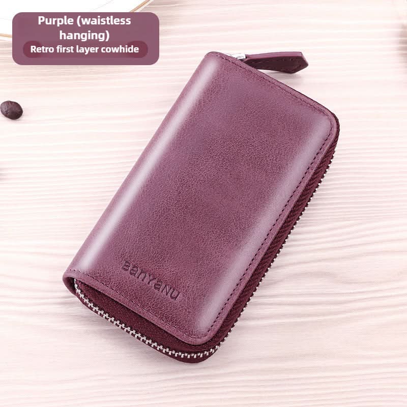 Large capacity leather key bag car key bag cowhide multifunctional waist hanging lock key bag