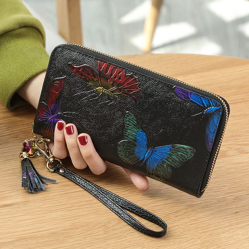 Women's anti-theft brush wallet, vintage ethnic style three-dimensional printing money clip, tassel zipper model!