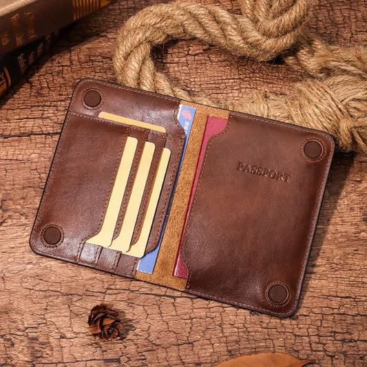 Cowhide passport case premium leather document organizer travel passport holster