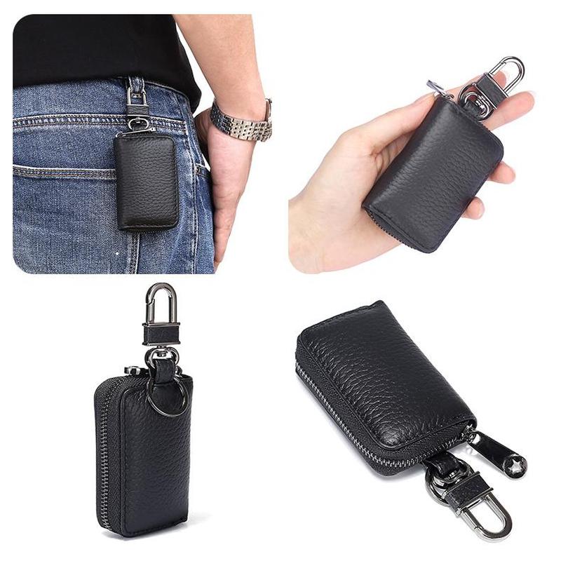 Mini Leather Car Key Holder with Zipper