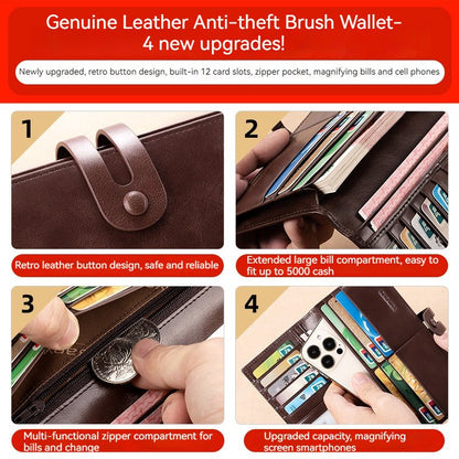 Mens RFID Leather Wallet Long Clutch