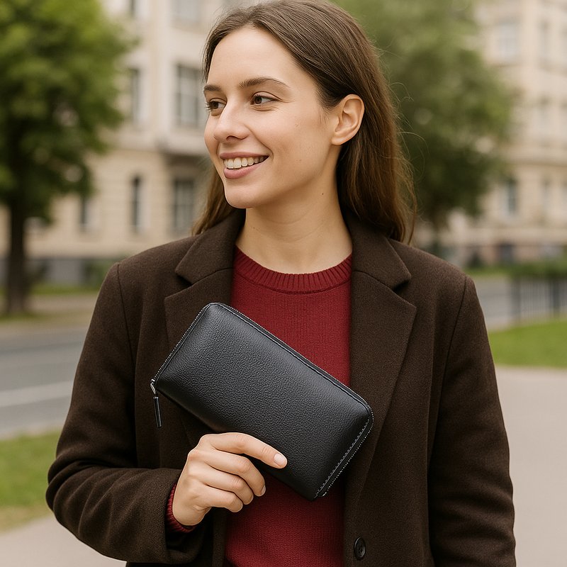 RFID Leather Accordion Long Wallet