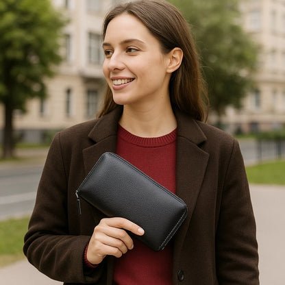 RFID Leather Accordion Long Wallet