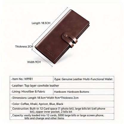Mens RFID Leather Wallet Long Clutch