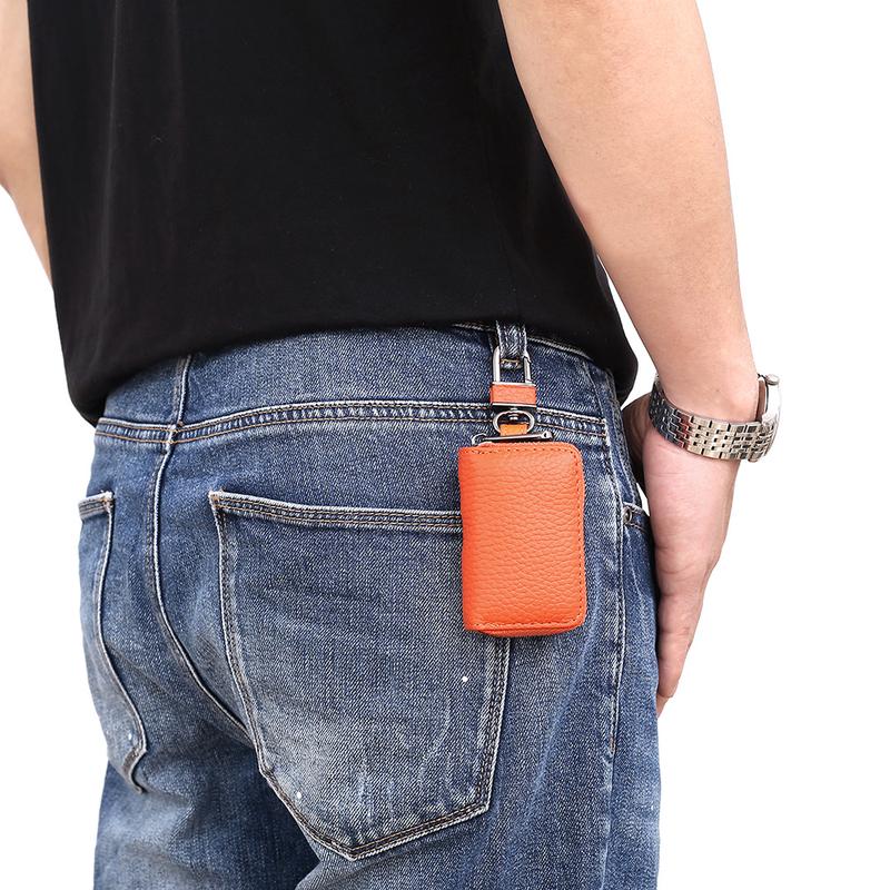 Mini Leather Car Key Holder with Zipper