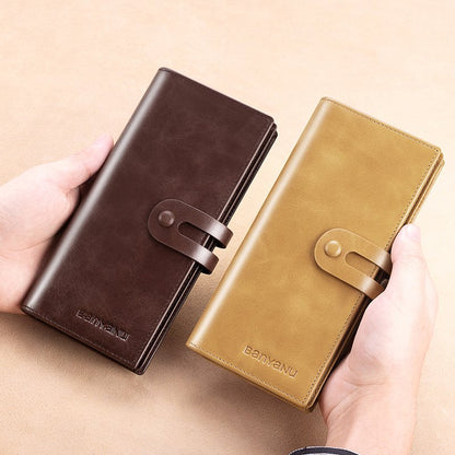 Mens RFID Leather Wallet Long Clutch