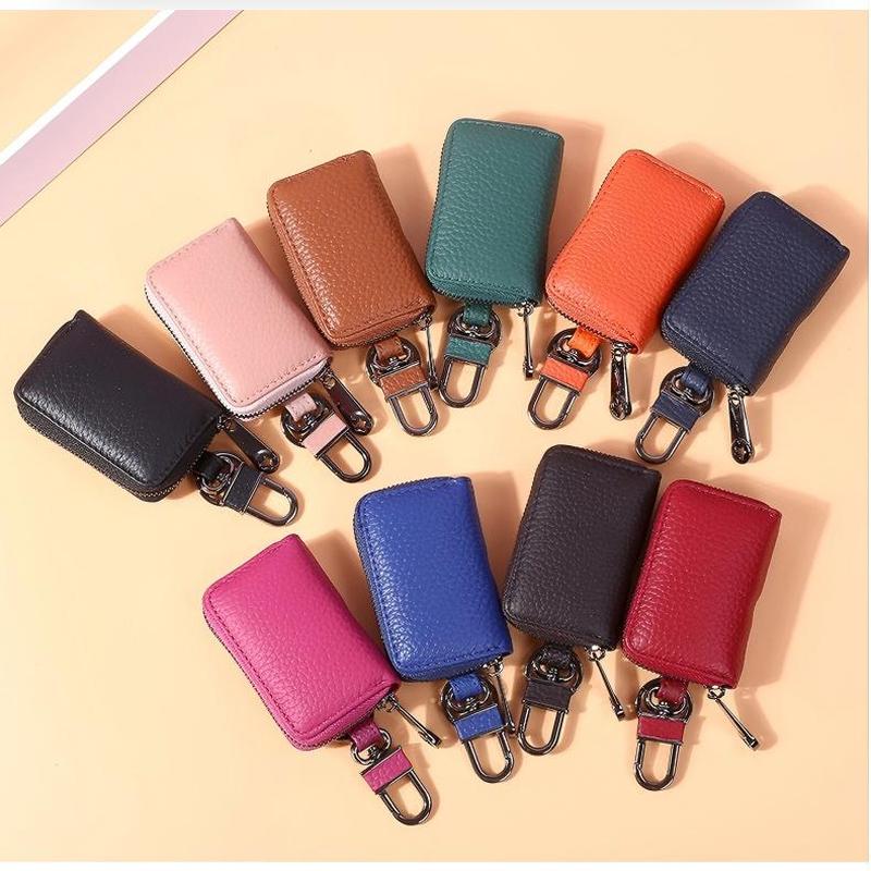 Mini Leather Car Key Holder with Zipper