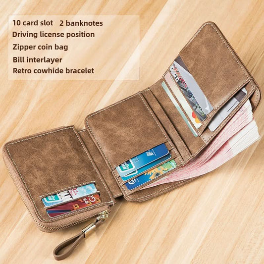 Men's and women's short cowhide wallet driver's license card bag all-in-one money clip
