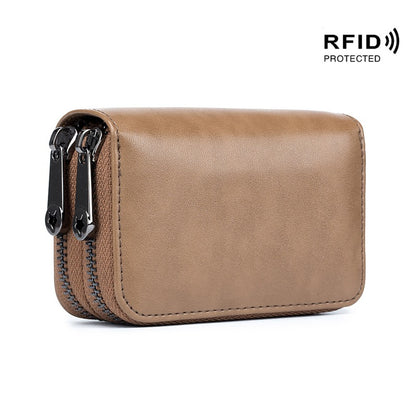 Dual Zipper RFID Leather Card Wallet