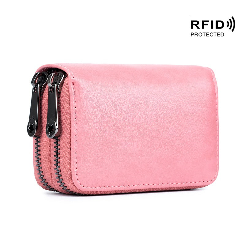 Dual Zipper RFID Leather Card Wallet