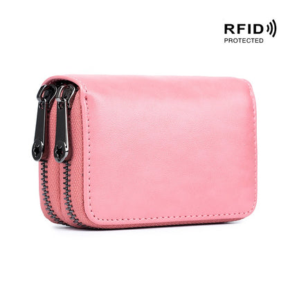Dual Zipper RFID Leather Card Wallet