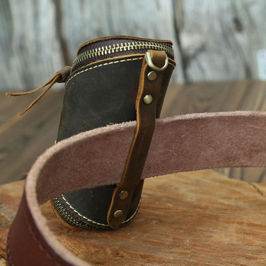 Creative Retro Crazy Horse Leather Key Bag Zipper Key Card Bag Vintage Genuine Leather Key Bag for Men and Women